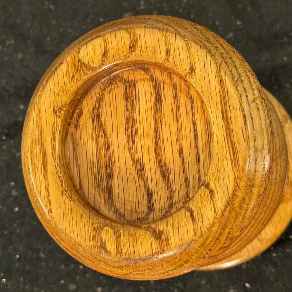 Handmade‎ Turned Wood Lidded Jar Canister Pedestal Base Glossy Natural Grain